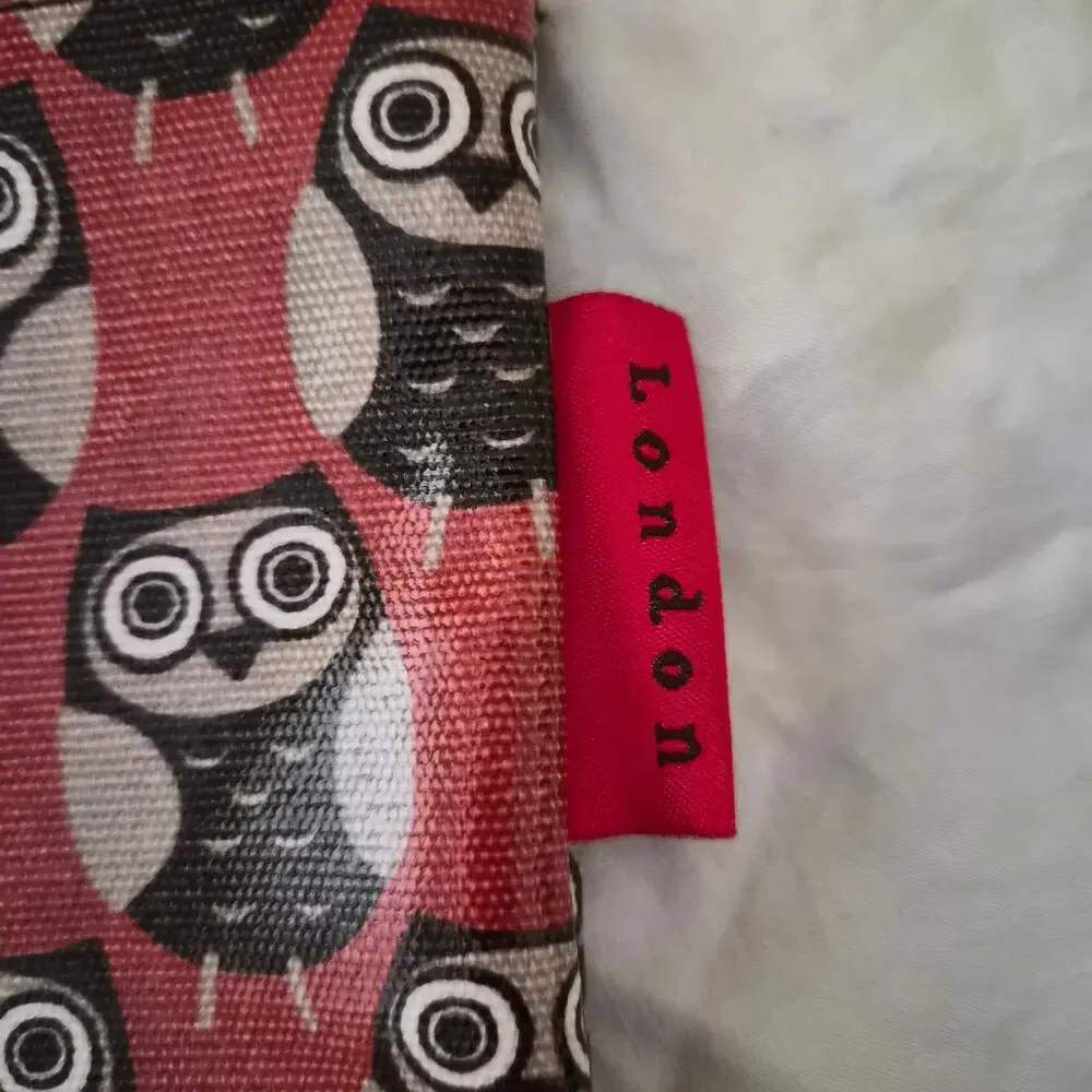 Nicky James London Owl Print Makeup Bag Red Canvas Cosmetic Pouch Case